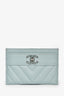 Pre-Loved Chanel™ 2019/20 Light Blue Caviar Leather CC Card Holder