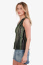 Roberto Cavalli 2015 Black/Green/Silver Sleeveless Top Size 40