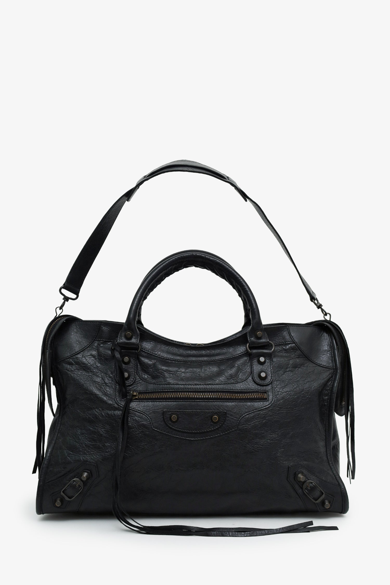 Balenciaga Black Leather Classic Motocross Medium City Bag With