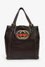 Gucci Dark Brown Leather GG Web Detail 'Britt' Tote