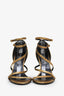 Lanvin Gold Embossed Leather Wrap Ankle Wedge Heels Size 37.5