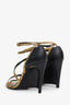 Lanvin Gold Embossed Leather Wrap Ankle Wedge Heels Size 37.5