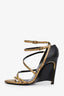 Lanvin Gold Embossed Leather Wrap Ankle Wedge Heels Size 37.5