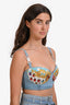 Versace Light Blue Denim/Multicolour Bustier Top Size 42