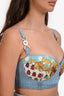 Versace Light Blue Denim/Multicolour Bustier Top Size 42