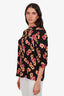 Smythe Black/Floral Printed Button Up Blouse Size S