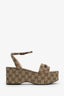 Gucci Beige Monogram Horsebit Ankle Strap 75mm Flatform Sandals Size 39