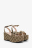 Gucci Beige Monogram Horsebit Ankle Strap 75mm Flatform Sandals Size 39