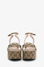 Gucci Beige Monogram Horsebit Ankle Strap 75mm Flatform Sandals Size 39