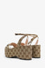 Gucci Beige Monogram Horsebit Ankle Strap 75mm Flatform Sandals Size 39