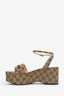 Gucci Beige Monogram Horsebit Ankle Strap 75mm Flatform Sandals Size 39