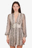 Zimmermann Brown/Grey Silk Snake Print Long Sleeve V-Neck Mini Dress Size 1 (As Is)