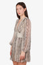 Zimmermann Brown/Grey Silk Snake Print Long Sleeve V-Neck Mini Dress Size 1 (As Is)