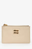 Miu Miu beige Leather Logo Card Holder