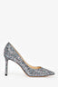 Jimmy Choo Blue Leather Glitter Pointed Toe Heels Size 36