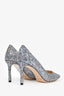 Jimmy Choo Blue Leather Glitter Pointed Toe Heels Size 36