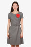 Moschino Cheap and Chic Black Wool Houndstooth Belted Midi Dress with Floral Applique Size 8
