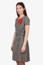 Moschino Cheap and Chic Black Wool Houndstooth Belted Midi Dress with Floral Applique Size 8