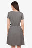 Moschino Cheap and Chic Black Wool Houndstooth Belted Midi Dress with Floral Applique Size 8