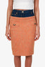 Moschino Couture Orange/Blue Tweed/Denim Midi Skirt Size 2
