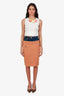 Moschino Couture Orange/Blue Tweed/Denim Midi Skirt Size 2