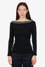 Fabiana Filippi Black Cotton Ribbed Off-Shoulder Beaded Top Size 38