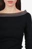 Fabiana Filippi Black Cotton Ribbed Off-Shoulder Beaded Top Size 38