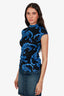 Versace Collection Black/Blue Printed Ruched Mock Neck Top Size 40