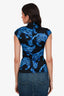 Versace Collection Black/Blue Printed Ruched Mock Neck Top Size 40