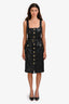 L'Agence Black Vegan Leather Buttoned Midi Dress Size 4