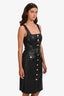 L'Agence Black Vegan Leather Buttoned Midi Dress Size 4