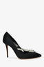Manolo Blahnik Black Satin Crystal Embellished 'Nadira' Heels Size 35.5
