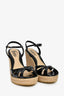 Gucci Black Guccissima Patent Espadrille Wedges Size 35