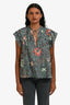 Ulla Johnson Blue Printed Cotton Blend Ruffle Shoulder Sleeveless Top Size 4