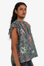 Ulla Johnson Blue Printed Cotton Blend Ruffle Shoulder Sleeveless Top Size 4