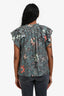 Ulla Johnson Blue Printed Cotton Blend Ruffle Shoulder Sleeveless Top Size 4