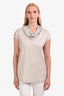 Fabiana Filippi Grey Cotton Beaded Cowl Neck Top Size L