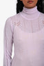 Adam Lippes Purple Cashmere Floral Detail Long Sleeve Turtleneck Sweater Size XS