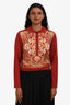 Etro Red Silk Knit Cropped Polo Sweater Size 42