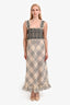 Ganni Beige/Black Check Smocked 'Seersucker' Maxi Dress Size 40