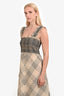 Ganni Beige/Black Check Smocked 'Seersucker' Maxi Dress Size 40