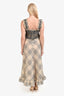 Ganni Beige/Black Check Smocked 'Seersucker' Maxi Dress Size 40
