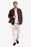 Gucci Short Sleeve 25 Brown Twill Logo Bomber Jacket Size 48 Tags Mens