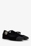 Pre-Loved Chanel™ Black Velvet CC Logo Mary Jane Cap Toe Flats Size 39.5