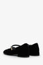 Pre-Loved Chanel™ Black Velvet CC Logo Mary Jane Cap Toe Flats Size 39.5