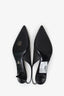 Prada Black Leather Studded Pointed Toe Slingback Size 37.5