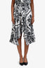 Caroline Constas White/Black Silk Printed Asymmetrical Skirt + Cropped Tank Set Size XS