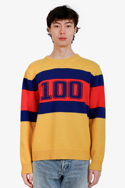 リリィ　GUCCI アンサンブル　100%ウール Gucci Yellow/Blue/Red Wool Gucci 100 Sweater Size S Mens – Mine