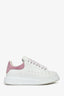 Alexander McQueen White Leather/Pink Croc Embossed Sneakers Size 38.5