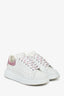 Alexander McQueen White Leather/Pink Croc Embossed Sneakers Size 38.5